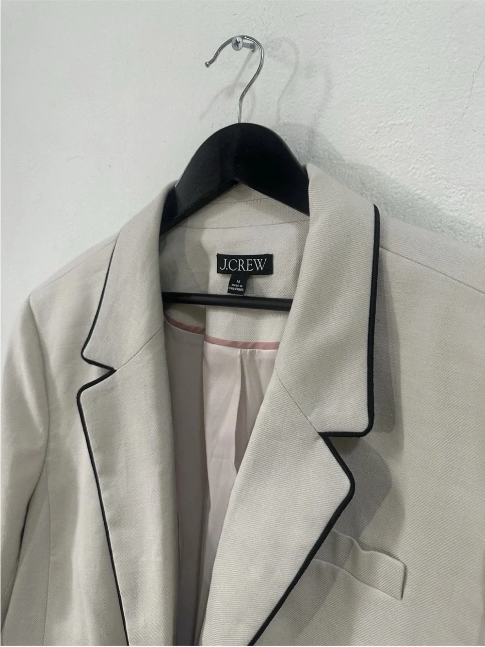 J.Crew Linen Blend Blazer Women’s Size 18 Ivory Black Trim Two Button Jacket